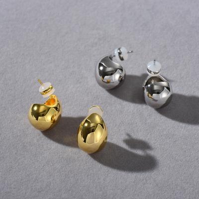 Glossy Oval Ball S925 Silver Needle Earrings Niche Minimalist Commuter Retro Temperament Earrings Women