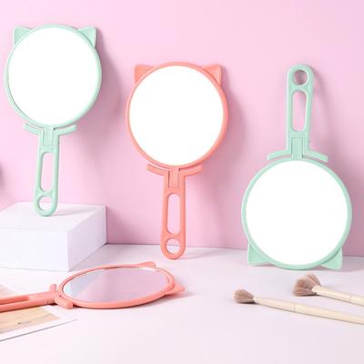 1 Stück Einfache Katzenohren Handheld HD Make-up-Spiegel Tragbar Faltbar Dual-Use Schreibtischspiegel Günstiger Studenten Hand-Make-up-Spiegel