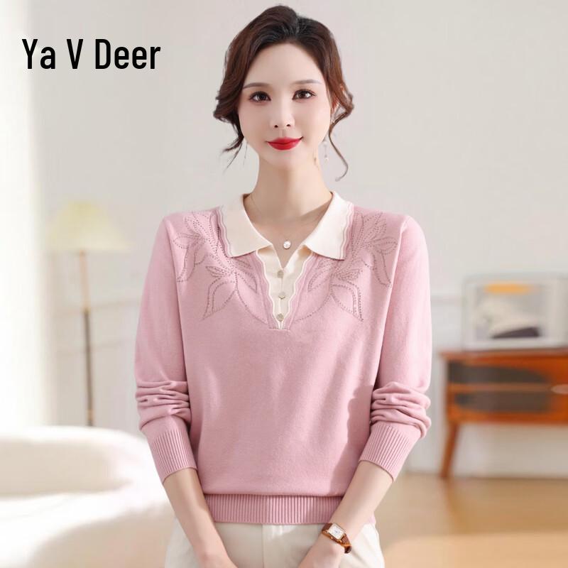 Yalu Women s Lapel Knit Sweater Top L