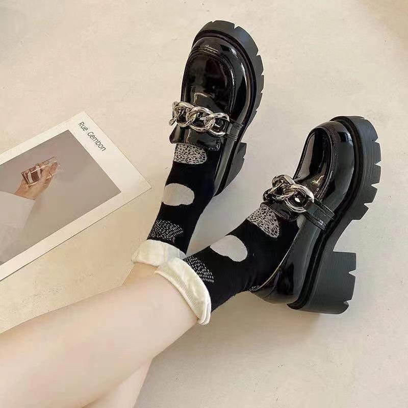 Student platform high-heeled college style Mary Jane jk small leather shoes women's new Korean version chain British style single shoes
