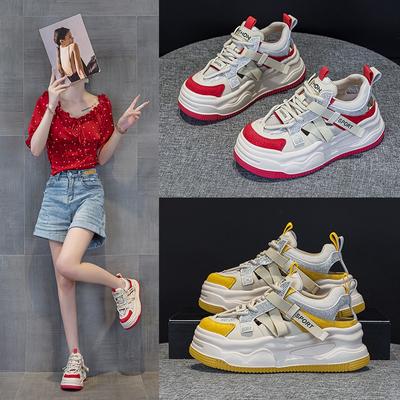 2523 leren casual schoenen dames nieuwe zomer nieuwe lichtgewicht dikke zolen verhogende sportschoenen kleurmatching ademend board