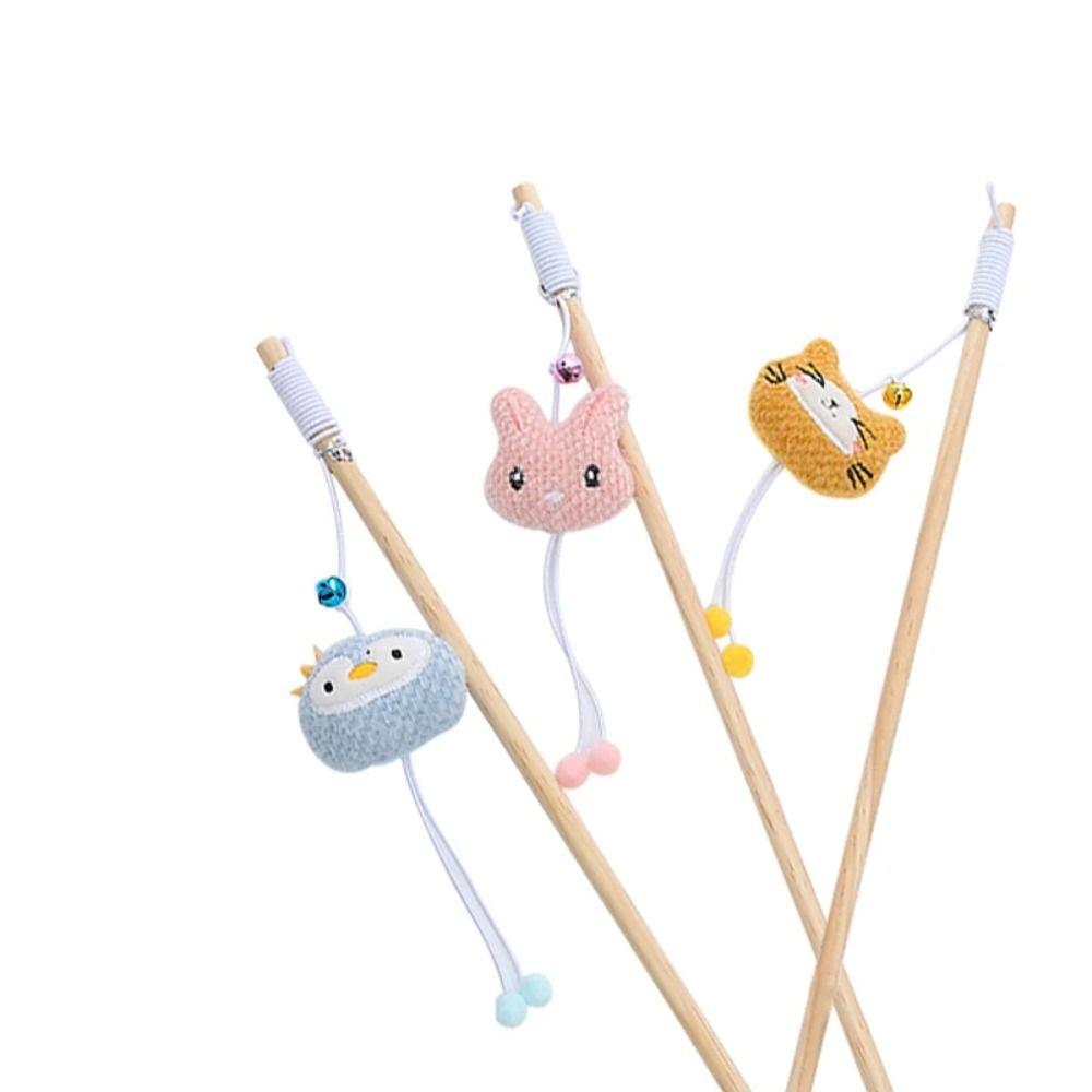 Animal Shape Cat-teasing Stick Wooden Pole Interactive Stick Cute Pet Supplies  Cat