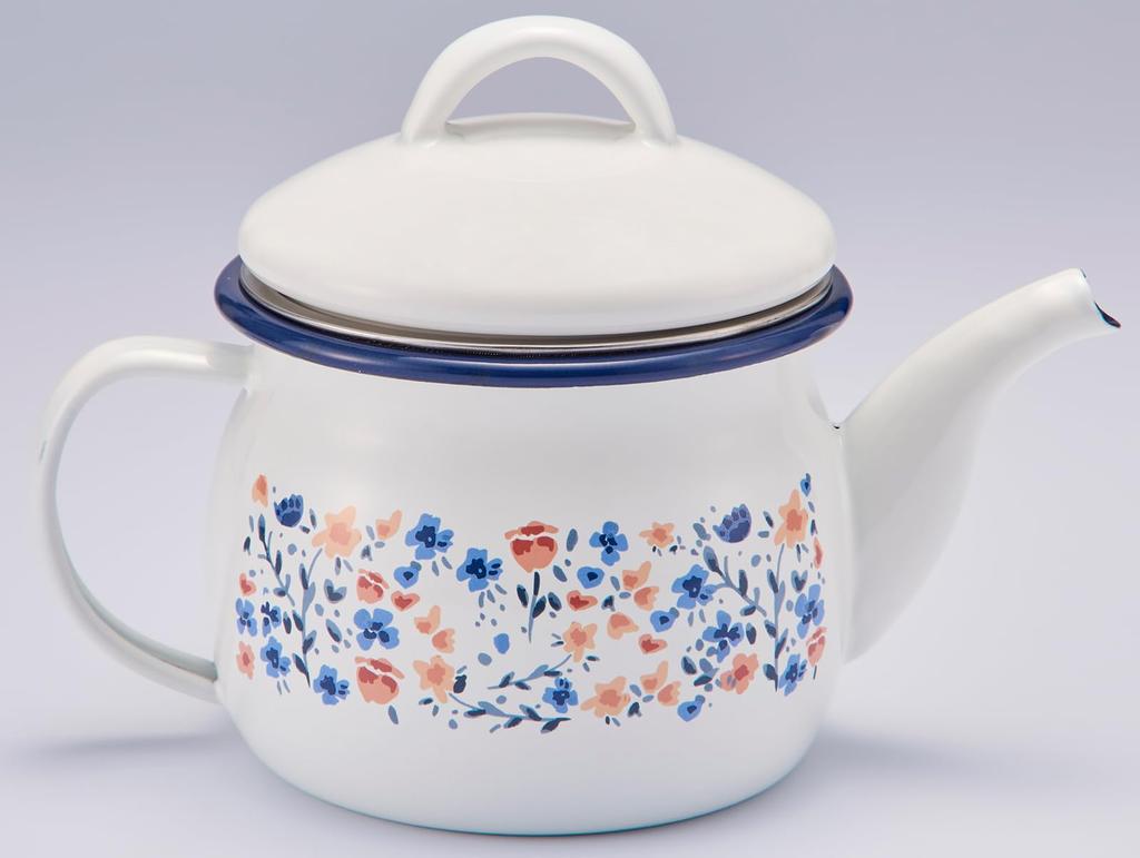Toyohoro Marie Claire Enamel Teapot (with tea strainer) Fleurette Size: Approx. W18 D10.6 H12.5 MCY-06