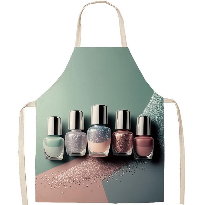 Nail Polish Lipstick Beauty Kitchen Women Apron Household Cleaning Flax Pinafore Salon Home Cooking Baking Adult Bib