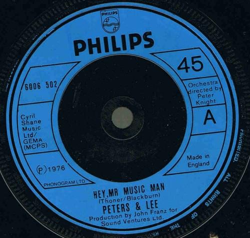 

7inch Record PETERS & LEE - Hey, Mr Music Man 6006502 Philips 1976 UK Pop Used