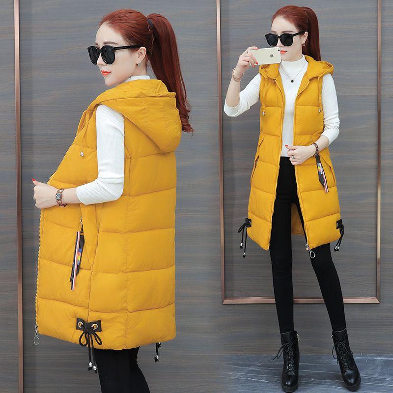 Autumn Winter Women Long Parkas Vest Warm Hooded Down Coat Parka Ladies Sleeveless Waistcoat Jacket Outwear
