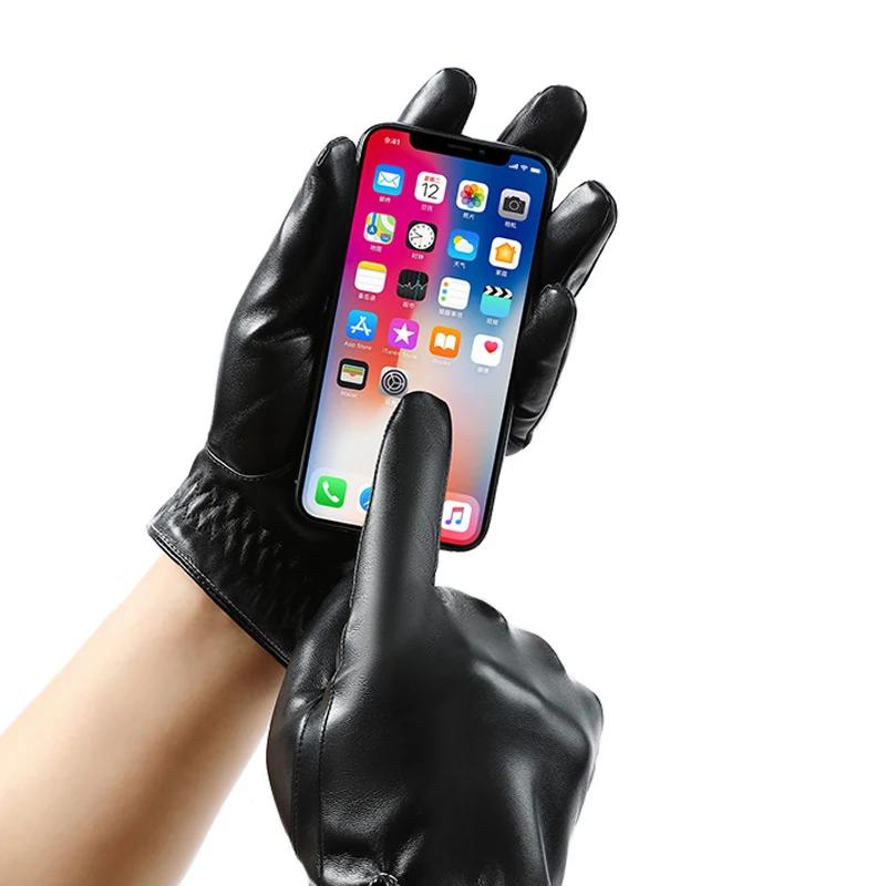PU-Leder Herrenhandschuhe Winter Plus Samt Warmhalten Schwarz Touchscreen Fahrhandschuhe Dropshipping Fitnessstudio Handschuhe Herren Leder