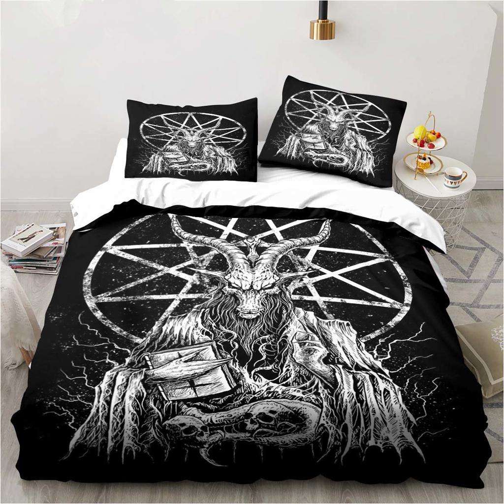 Baphomet Satan Demon Evil Duvet Cover Set Horror Evil Monster Bedding Set Full King Size Comforter Cover Christmas Navidad Gift