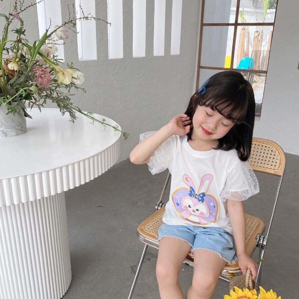 Girls Summer Cartoon Puff Sleeve T Shirt Cute Round Neck Short Sleeve Top