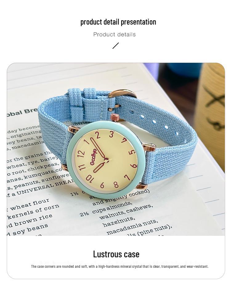 High-End Cream Canvas Strap Quartz Watch - Korean Style Fashion for Girls