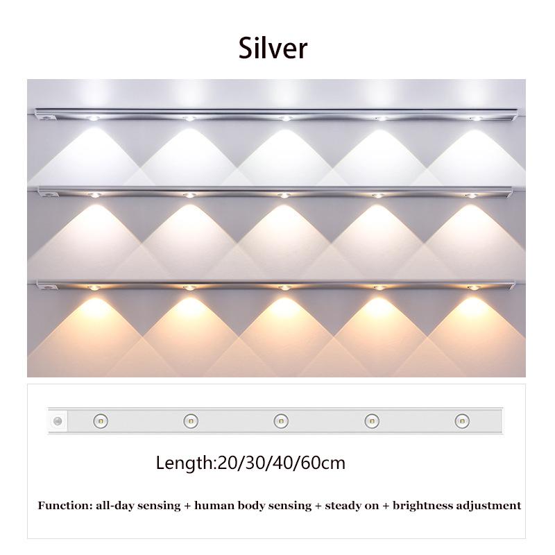 Ultradünnes wiederaufladbares Bewegungssensor-Unterbaulicht USB-LED-Licht Küchenschrank Schlafzimmer Kleiderschrank Innenlichtleiste