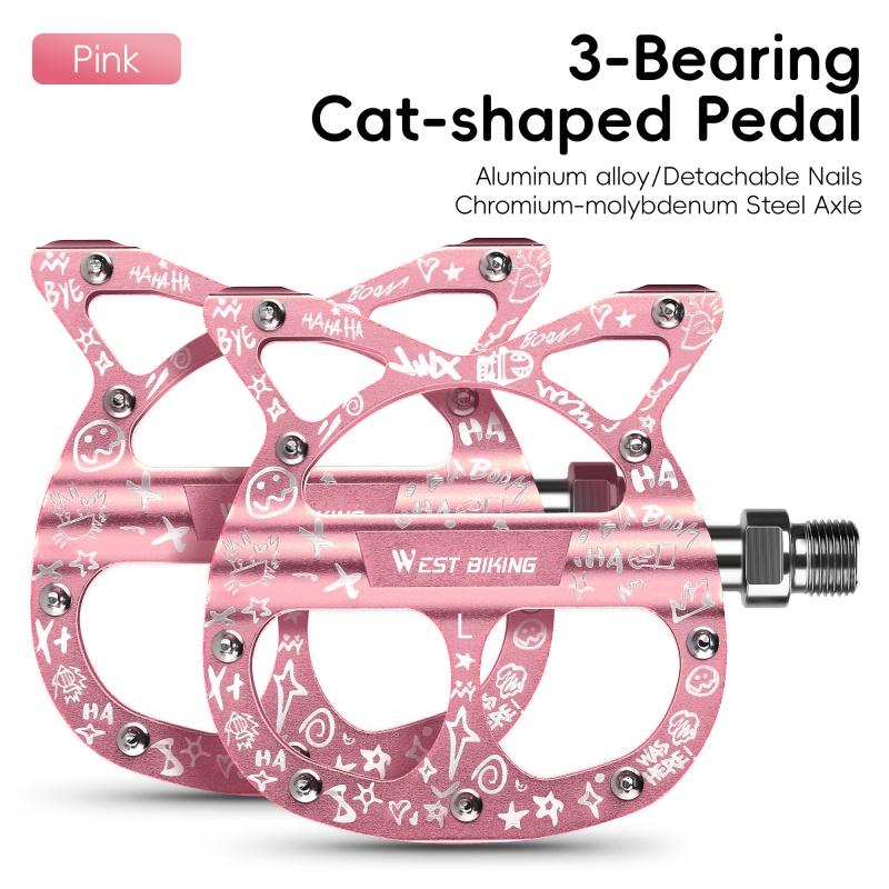 WEST BIKING Bicycle Pedals 3 Bearing Cat Shaped MTB Road Bike Pedals Flat Platform Seal Bearings Cycling Pedals Bike Accessories