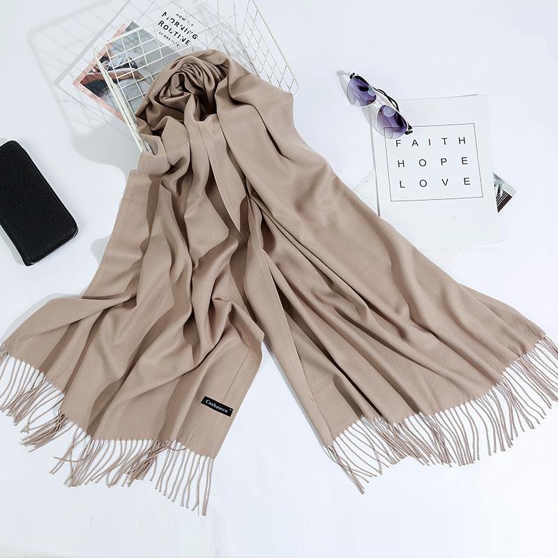 Otoño E Invierno Nuevo Bufanda de Cachemira para Mujer Color Sólido Imitación Cachemira Bufanda de Punto Gruesa Bordada Cachemira Chal
