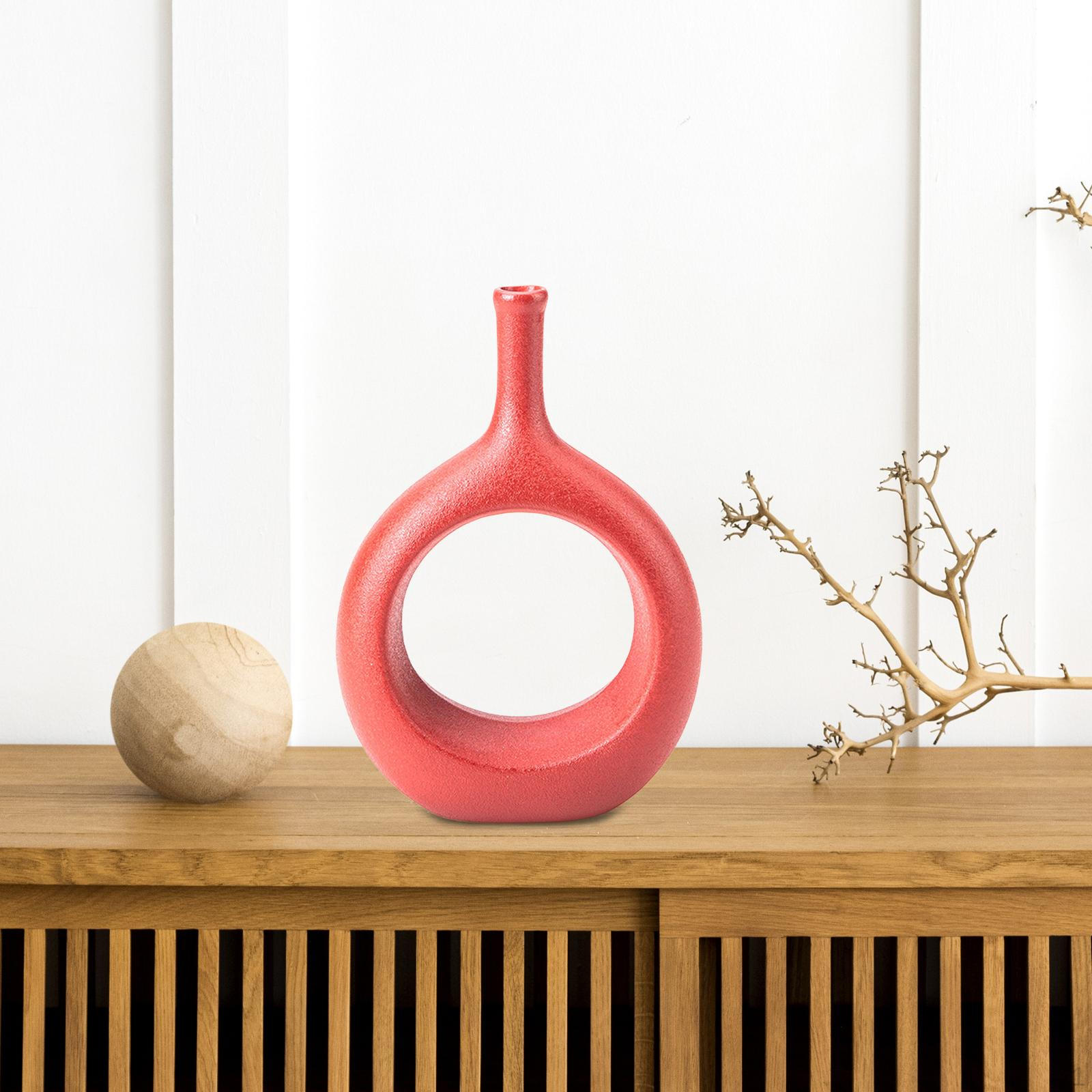 

Ceramic Circular Vase for Decoration, Modern Decorative Hollow Donut Shape Flower Vases Red