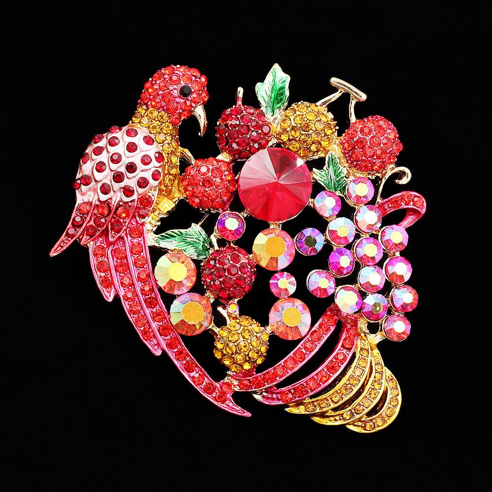 SKEDS Broches de luxe pour femmes, ornées de strass, représentant des oiseaux et des fruits. Bijoux fantaisie brillants, parfaits pour décorer une boutique ou comme cadeau.