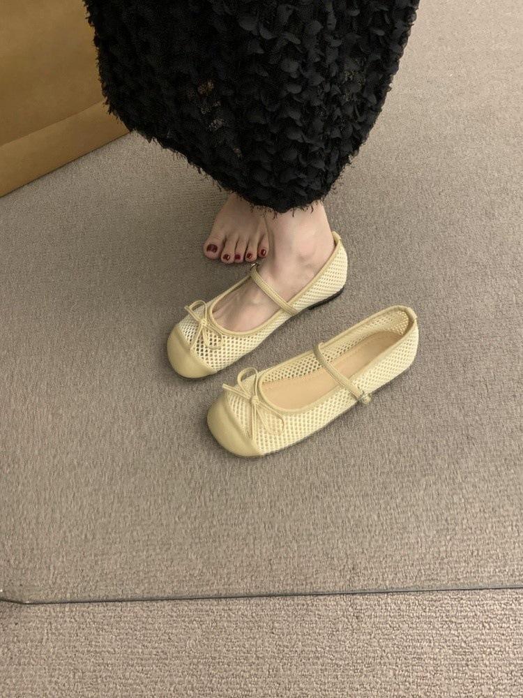 French flat Mary Jane single shoes women's shoes 2025 new summer temperament evening breeze breathable bow sandals