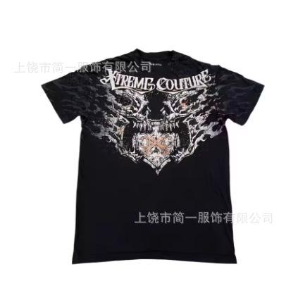 Summer Men's Fashion Skull Letter Printing Trend Slim Fit Casual 3D Digital Printing Short Sleeve Top