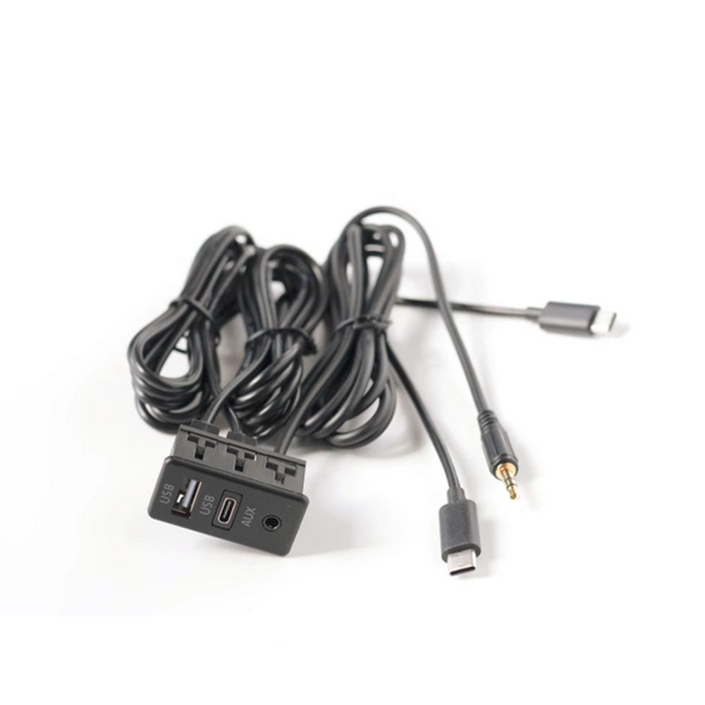 Black Car Dual Type-C Plug To USB+TYPE-C+AUX Socket Panel