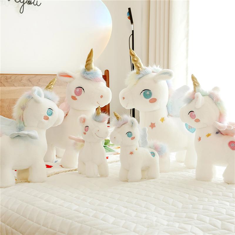 25/40/55cm Cute Dream Unicorn Peluche Toys Kawaii Unicorn with Wing Dolls Lovely Horse Stuffed Soft Animal Pillow