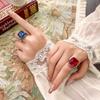 Jewelry Copper Bottom Gold-Plated Simulation Treasure Corundum Fat Rectangular Luxury Inlaid Ring Women 14 * 16