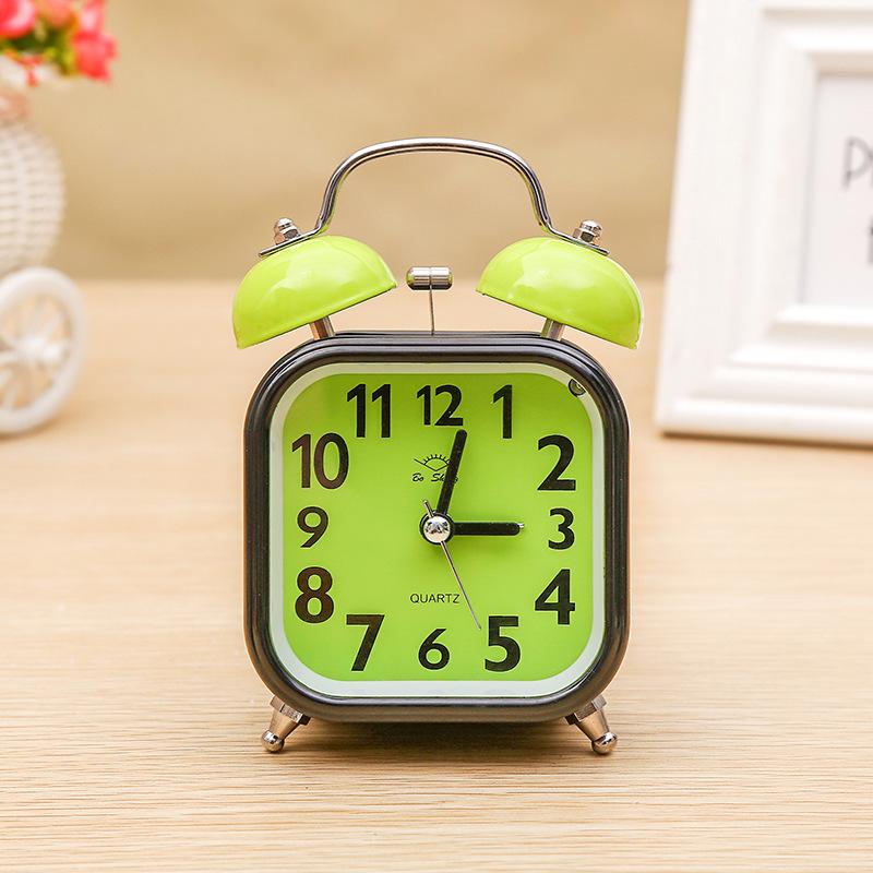 Square Metal Ringing Alarm Clock Ringing Alarm Clock Children and Students' Bedside Clock with Alarm Clock