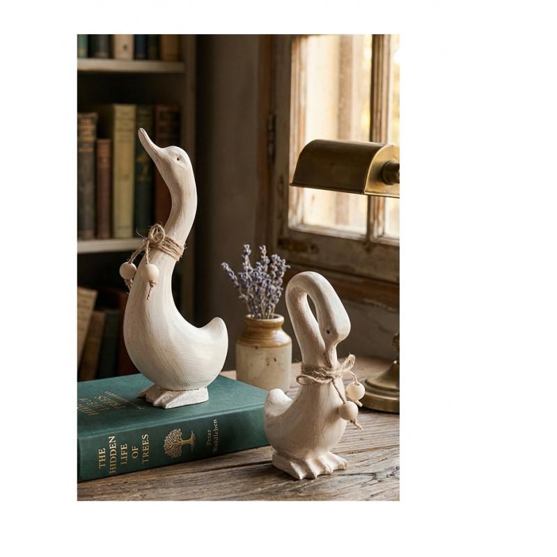 Rustic Wooden Duck Couple Figurine Decorative Home Ornament Desktop Accessory Kids Room Gift