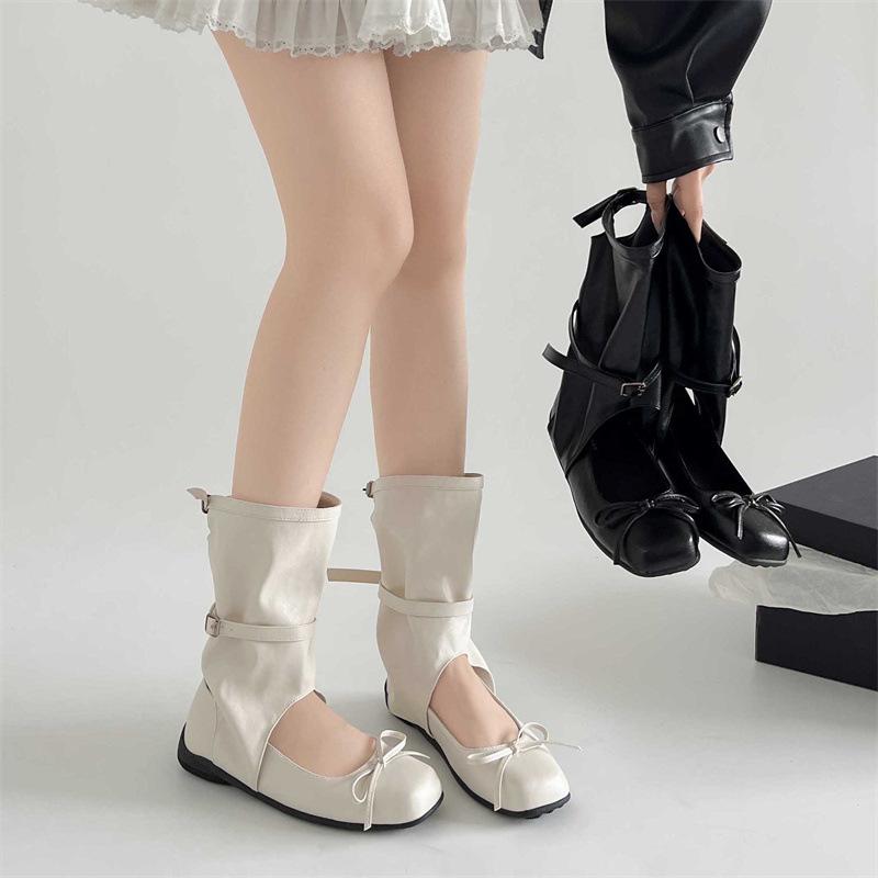 Popular black high-end platform boots women's 2025 new summer skirt versatile ballet style heightening short boots