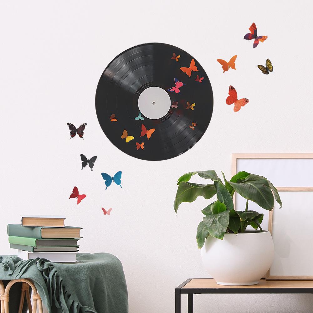 Simulation Musik Rekord Blume Schmetterling Schlafzimmer Veranda Wand Verschönerung Wand Aufkleber