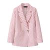 Women Long Sleeve Blazer Jacket Lapel Double Breasted Gold Button Loose Fit Office Casual Suit Outerwear Coat
