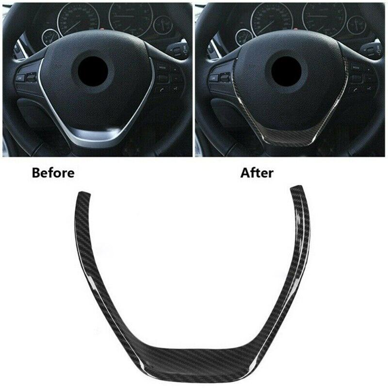 Car Interior Steering Wheel Panel Decoration Cover Trim For BMW 3 Series F30 F31 2013-2018 Carbon Fiber Decorative Frame