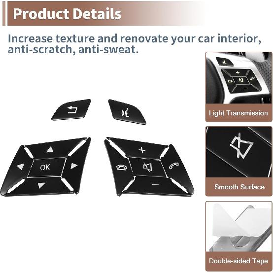 Set of 12 Steering Wheel Button Stickers Cover Switch Button Decoration for Mercedes-Benz a Class 2013-2015 Interior Trim Accessory Black