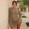 Sexy Perspective Knitted Hoodie Women's Solid Color Loose Round Neck Long Sleeved Top T-shirt Summer New Fashion