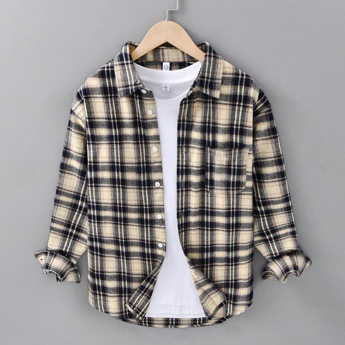 

Весенняя клетчатая рубашка с длинным рукавом Мужская Повседневная Свободная Японская Ретро Молодой Человек Носит Меховую Рубашку 3XL