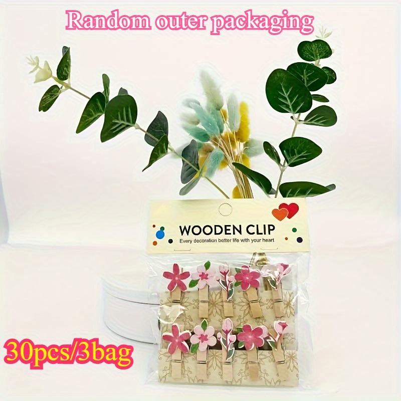 

30pcs Set of Decorative Wooden Clothespins - Mahogany Finish with Pink Floral Design, Perfect for Socks, Underwear & Small Items Storage, Clothes Pins 30pcs/set