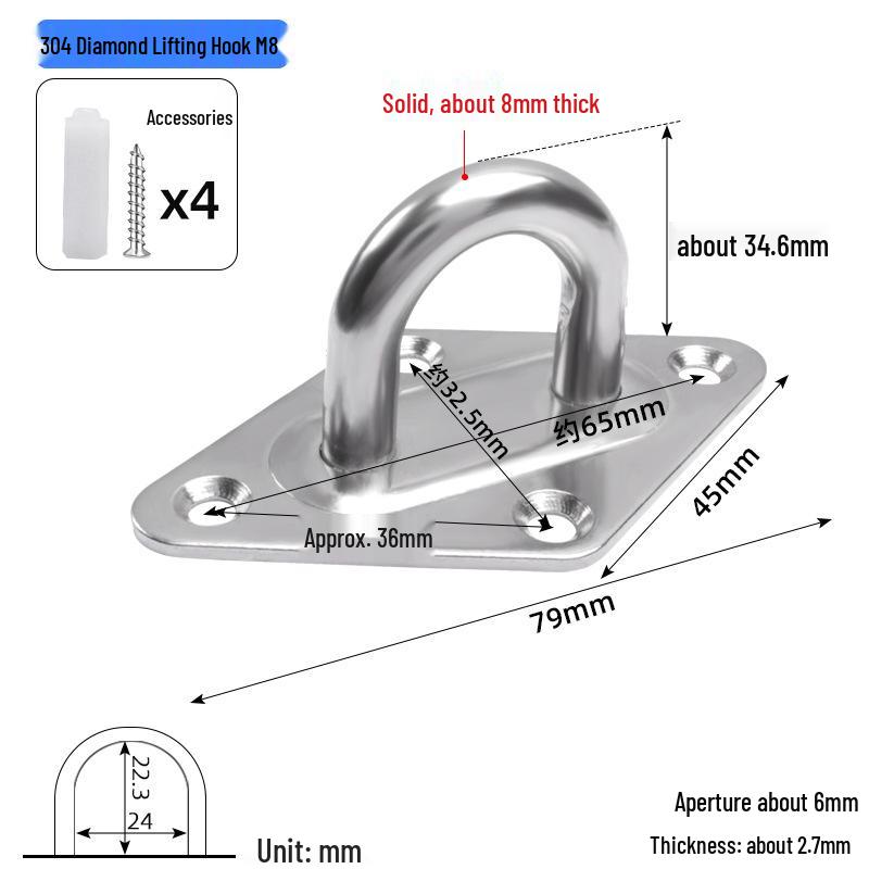 304 Stainless Steel Ceiling Hook Set - U-shaped Load-bearing Hang & Lift Hook for Fans, Sandbags, Lamps & Pendants