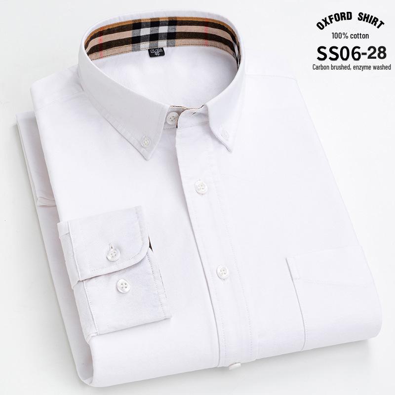 Men's Long-Sleeve Cotton Oxford Plaid Stripe Shirt - Business Casual