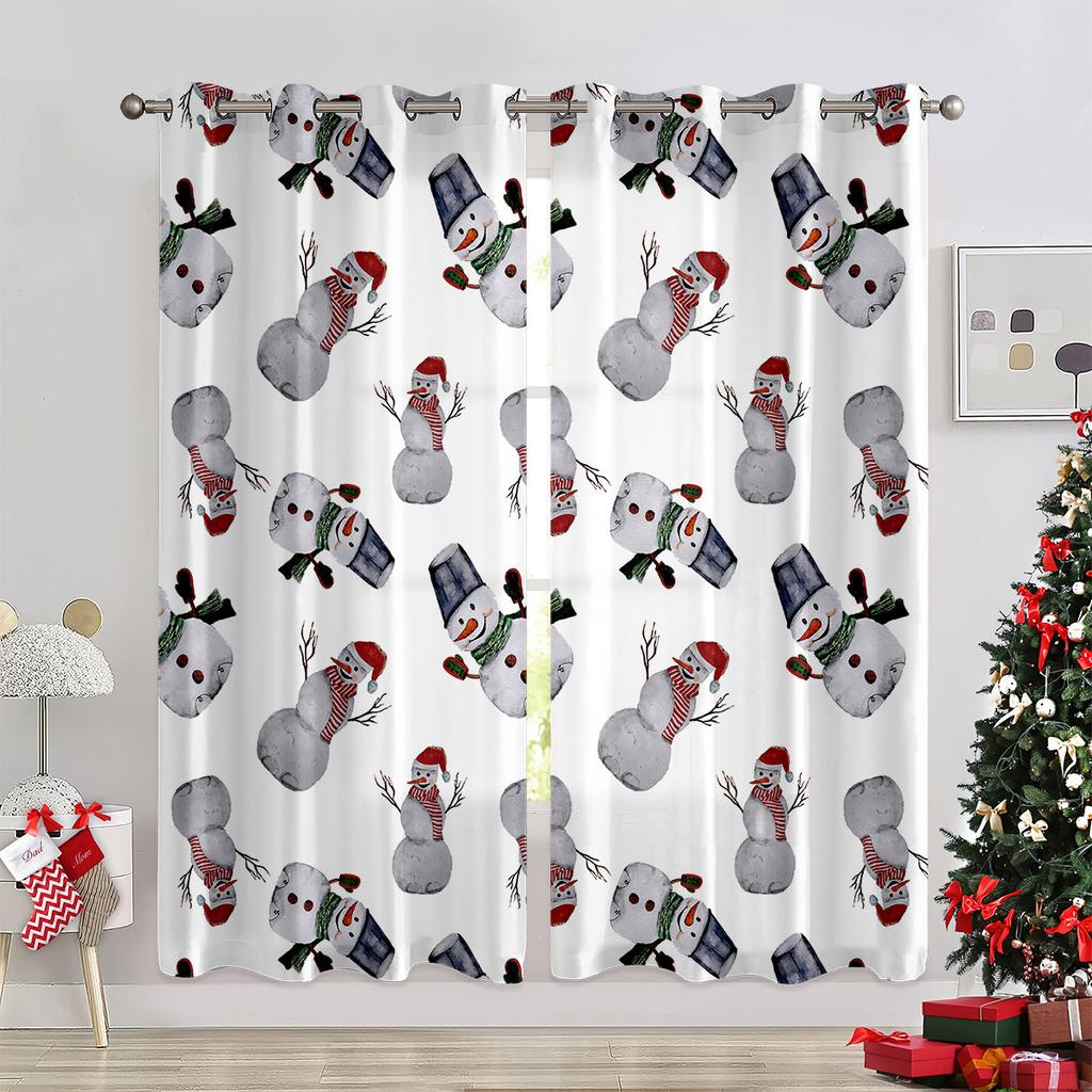 Christmas Decoration Warm Fireplace Curtains Christmas Santa Christmas Tree Children's Room Decoration Bedroom Living Room 2 Pcs