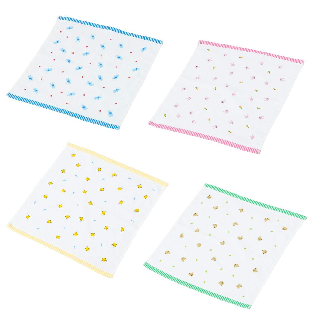 Nishikawa Hand Color and Pattern Gauze Senshu Animal Made In TT39002005M Towels, 4-Piece Set, Selection, & Pile, Thin, Quick-Drying, Lightweight,