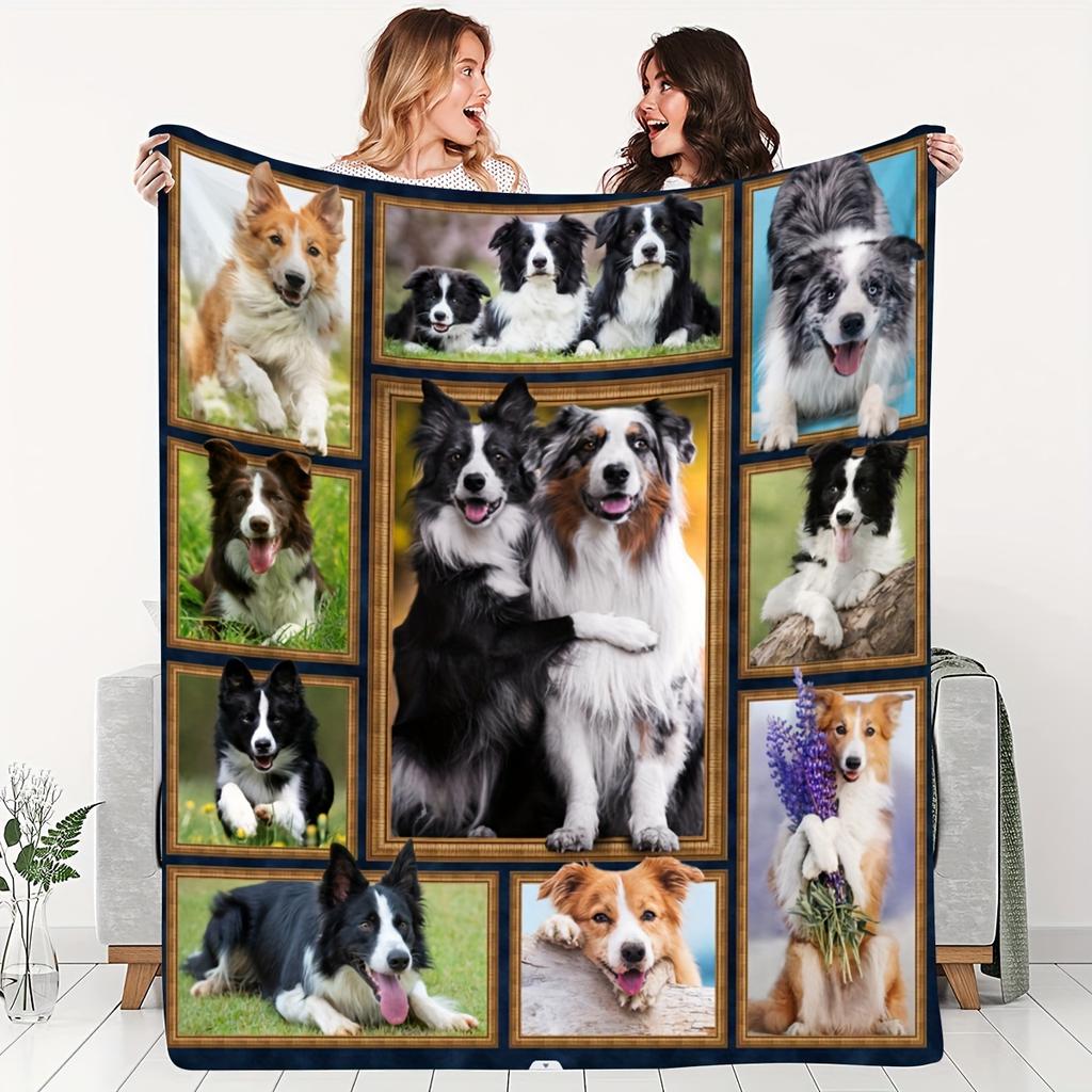 Border Collie Creative Patchwork Pattern Gift for Dog Lovers Soft Blanket Flannel Blanket 1pc