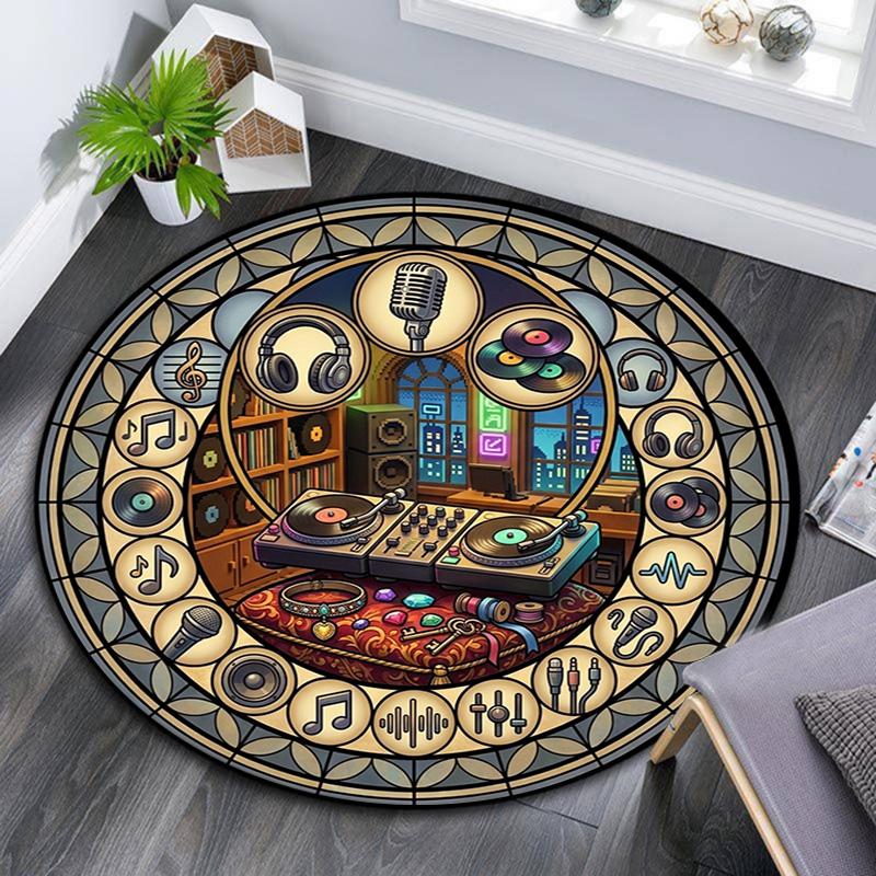 Music DJ Equipment Round Area Rug Under Office Chairs Bedroom Living Room Home Decor