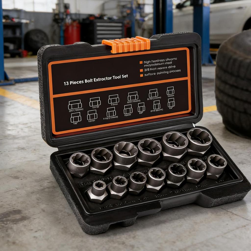 Extractor Socket Set Stripped Socket With 3/8 Inch Adapter Drive Bolt Nut Remover Set For Damaged Round Rusted Broken