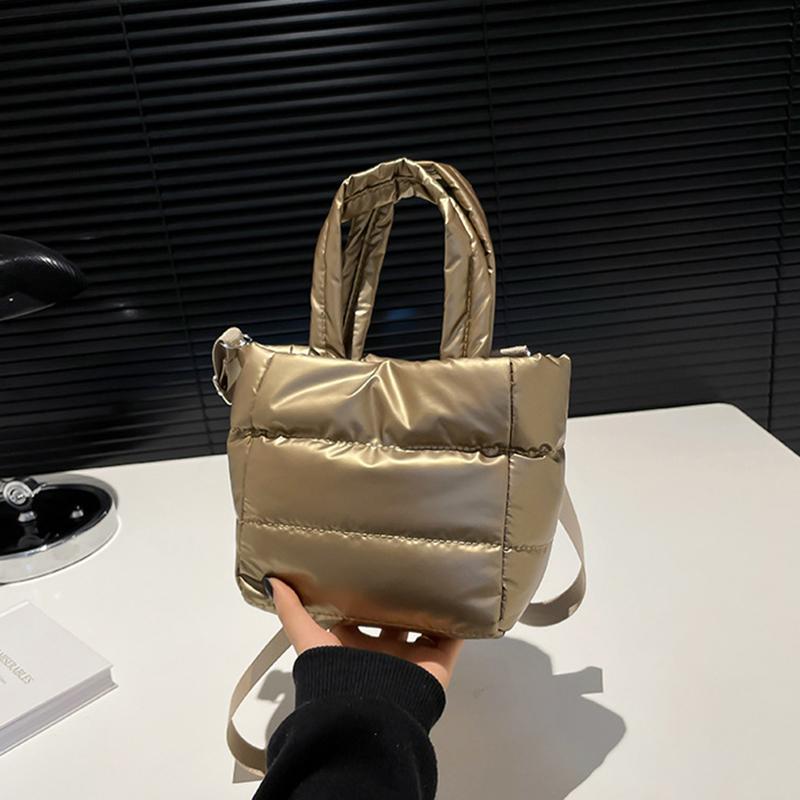Yogodlns Woman Puffy Lightweight Handbag Large Capacity Quilted Shoulder Bag Adjustable Strap Puffer Tote Handbag Shopping Bag