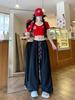 Korean Retro Colorblock Ice Silk Wide-Leg Summer Pants for Women