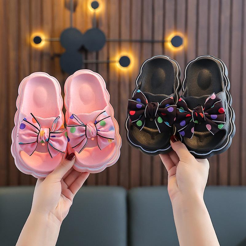 

2025 summer new girls fashion bow wear-resistant non-slip slippers outer wear home thick bottom beach cool slippers 34-35 [Inner Length 21.5]