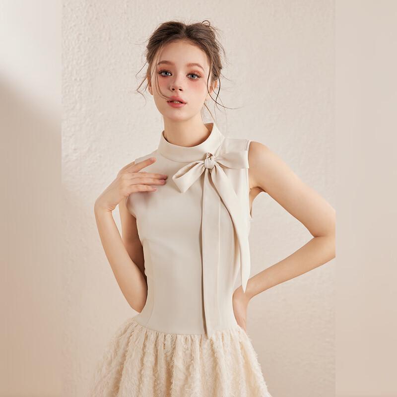 UNIFREE Elegant Bow-Knot Stand-Collar Mini Dress