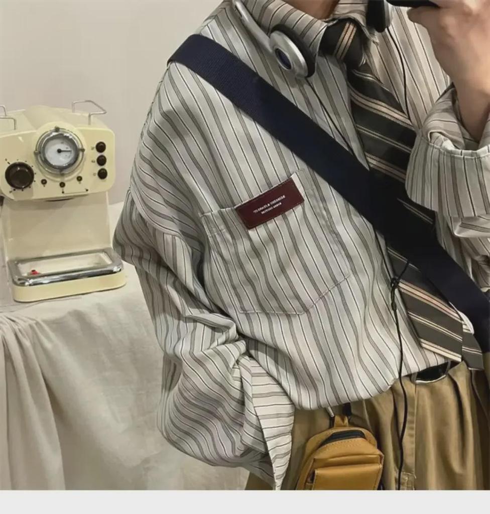 Japanese Retro Lapel Long Sleeve Striped Shirt for Men and Women - Casual Wear for Spring, Summer, and Autumn 2023