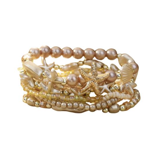1 Set Bohemian Starfish Bracelets for Women Coastal Style Stackable Stretch Bracelets Faux Pearl Beaded Bracelets for Holiday Summer Beach