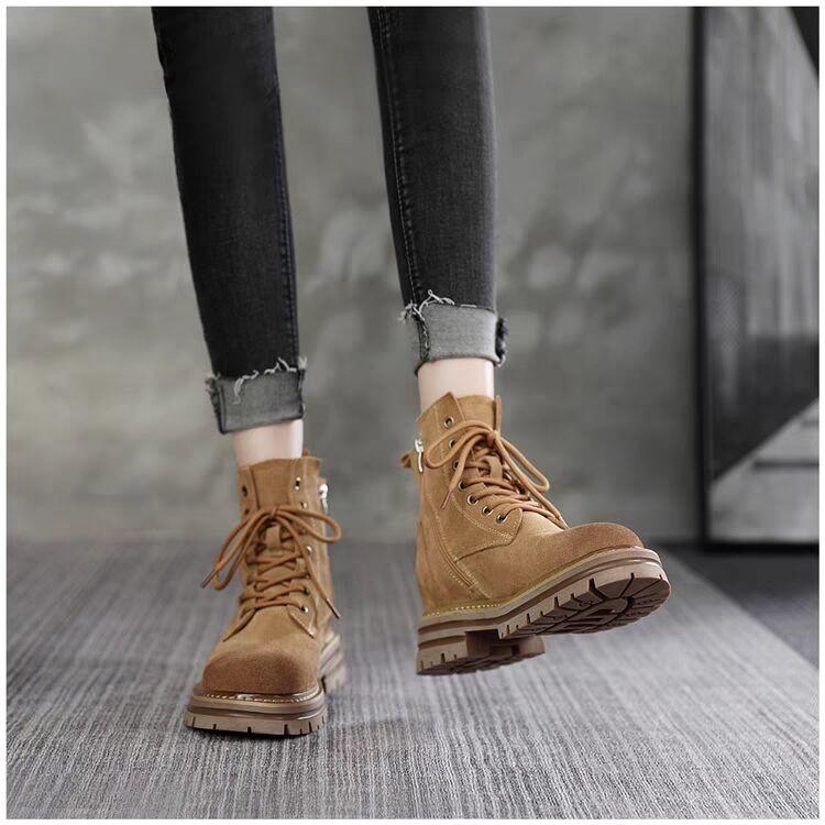 Martin Boots Women's 2024 Autumn New Brown Heightening Tooling Western Cowboy Boots Thick-soled Summer Short Boots