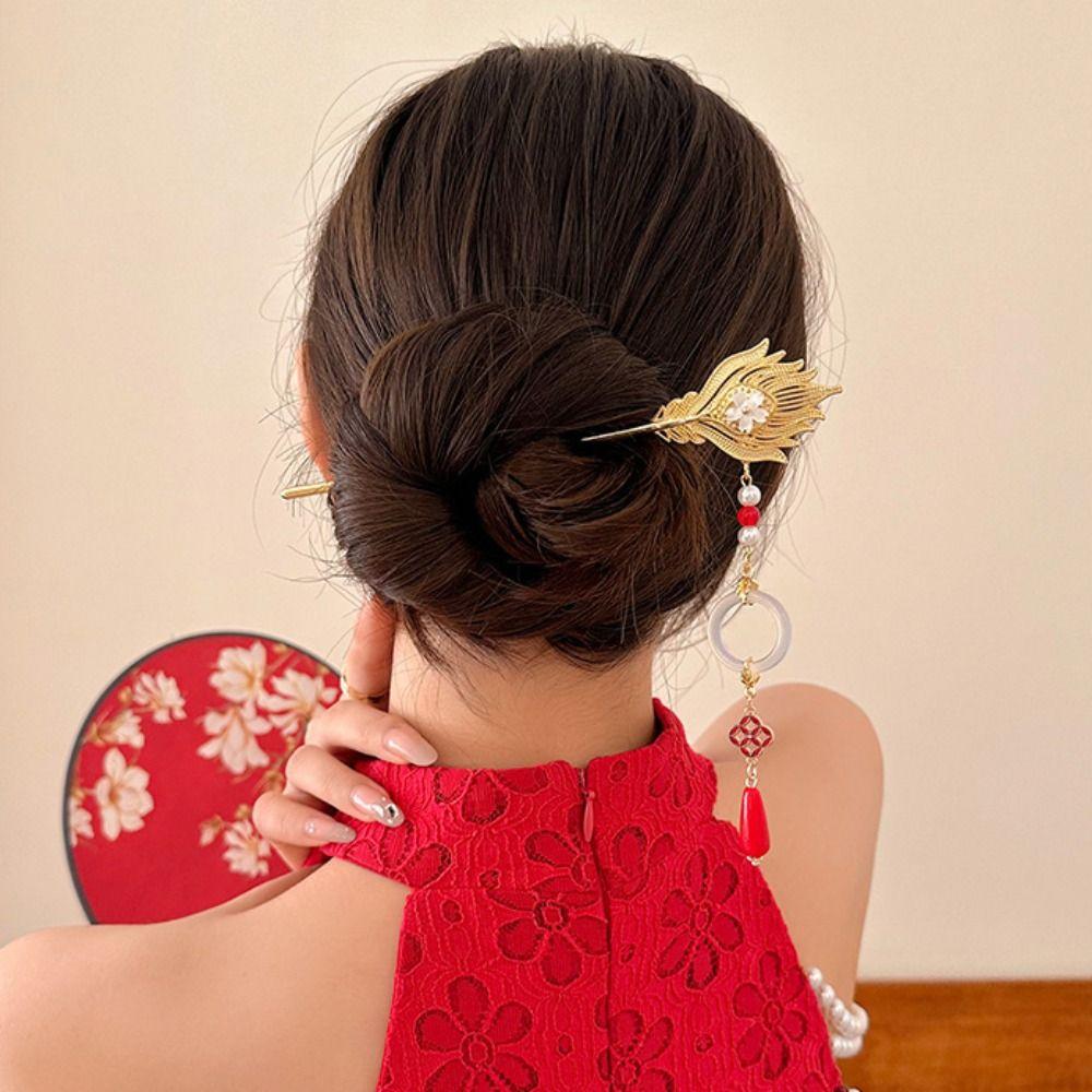 

Заколка для волос Hanfu с кисточками из бисера, головной убор, заколка для волос в китайском стиле, модная палочка для волос в виде дракона, повседневная