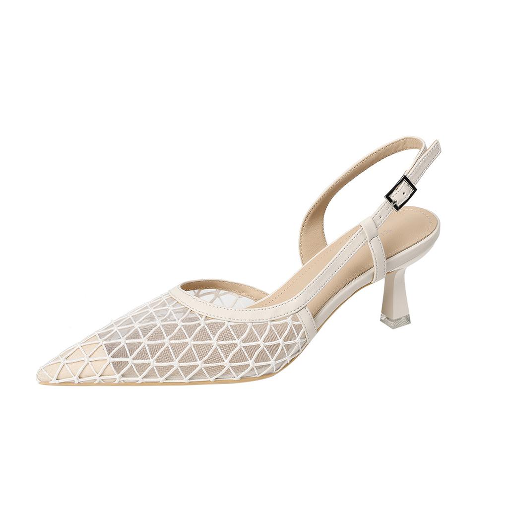 699-305 Fashion Pointed Hollow Back Thin Heel Single Shoes Spring and Summer New Comfortable Mesh High Heel Single Shoes Women's Shoes
